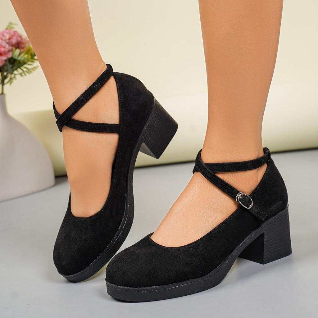 Fashion Women's Shoes 2025 Ankle-wrap Women's High Heels Plus Size Office & Career Pumps Women Chunky Heels Buckle Strap Female Shoes