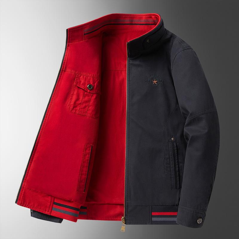 Spring and Autumn Men's Stand Collar Pure Cotton Washed Slim Coat Flight Jacket Male