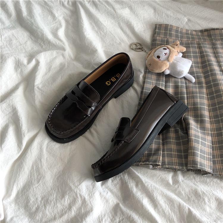 

2025 Spring British-Style Chunky Heel Square Toe Black Leather Loafers for Women 40