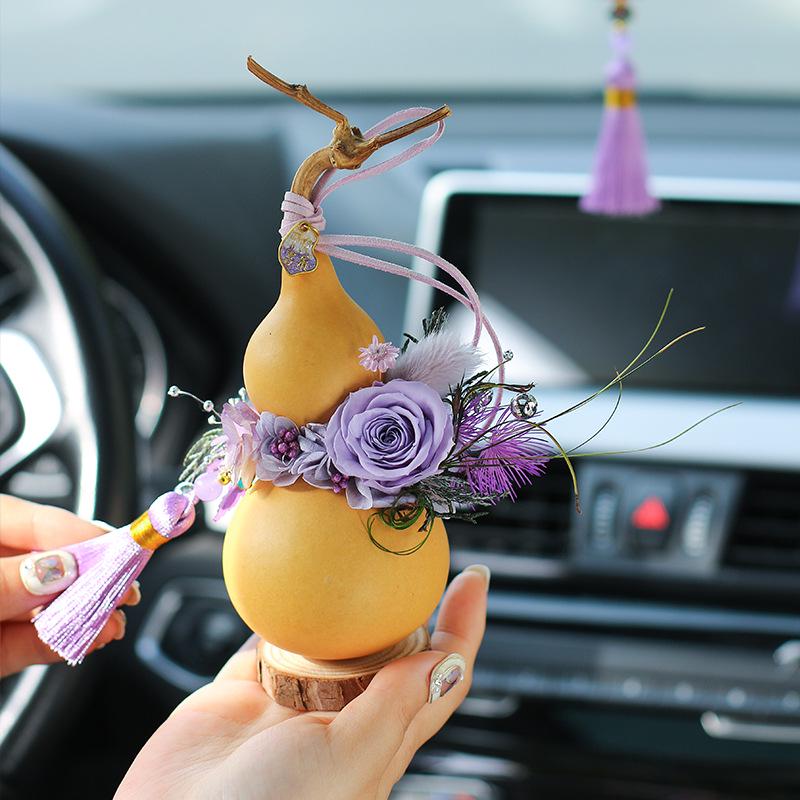Lu Yi Handmade Eternal Flower Fortune and Prosperity Car Hanging Pendant - Chinese Style New Year Blooming Rose Gourd Decor.