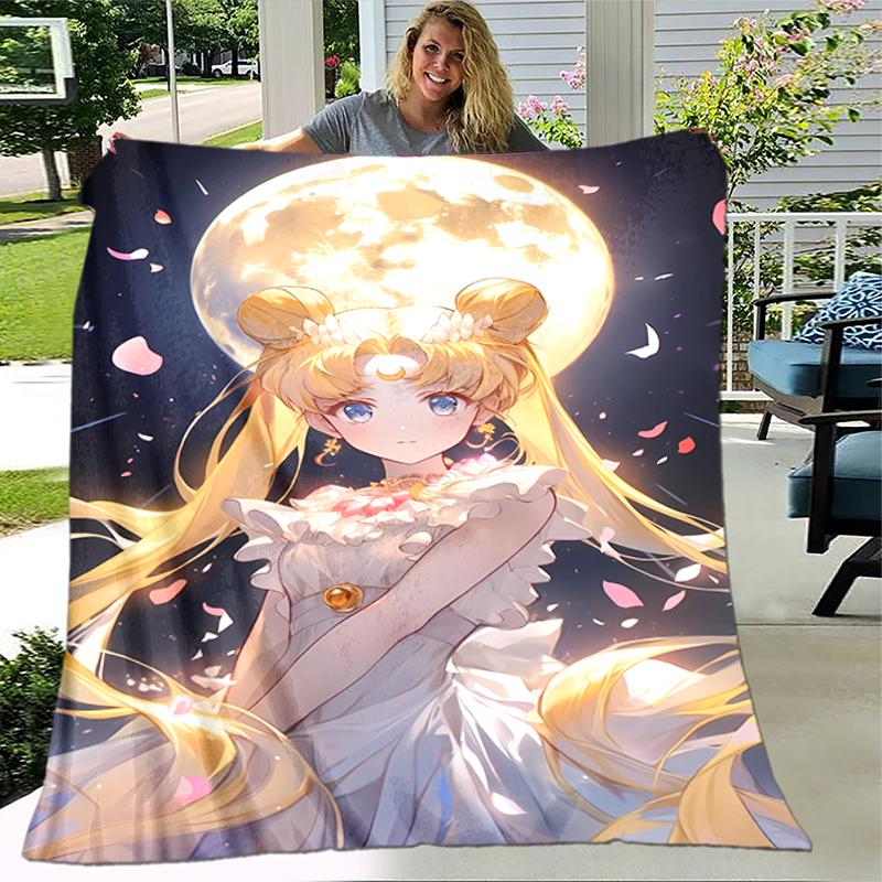 1pc Blanket Sailor Moon1 Print Design, Lightweight Blanket for Sofa, Bed- Soft &Warm, Gift for All Seasons Like Christmas, Halloween