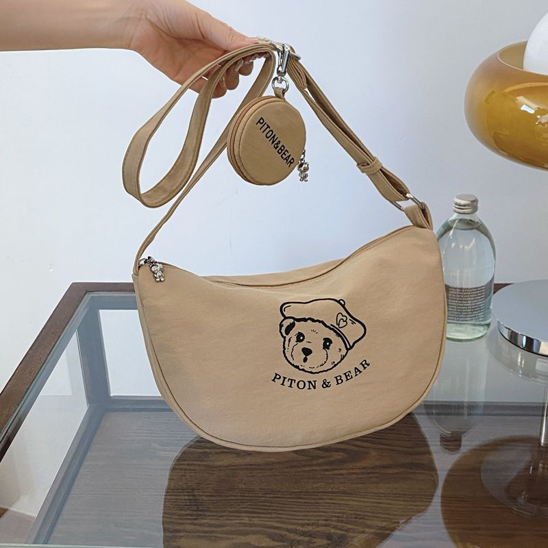 

Beibaobao Shoulder Bag Casual Print Lightweight Shopping Cartoon Khaki