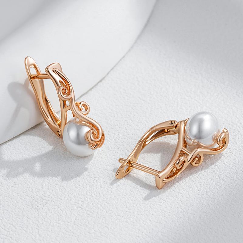 Luxury Pearl Dangle Earrings For Women Rose Gold Color Fine Ethnic Wedding Jewelry Trendy Easy Matching Accessories