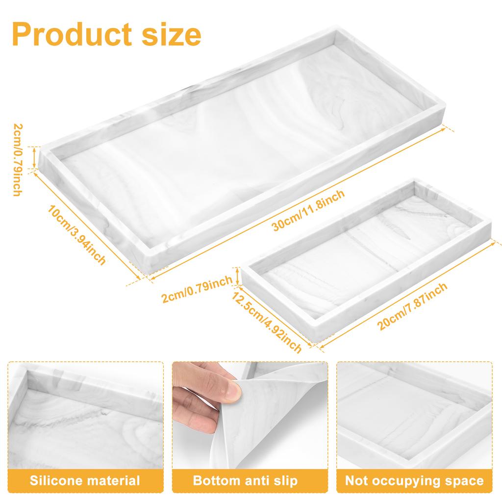 2Pcs Bathroom Vanity Tray Silicone Bathroom Tray for Counter Perfume Key Trinket Ring Tray Decor Soap Dispenser Countertop Tray
