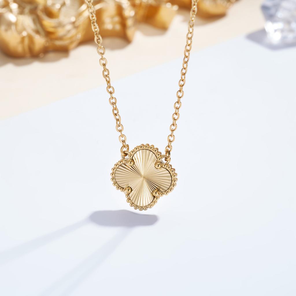 4PCS Clover Jewelry Set Titanium Steel Laser Clover Bracelet Necklace Earrings