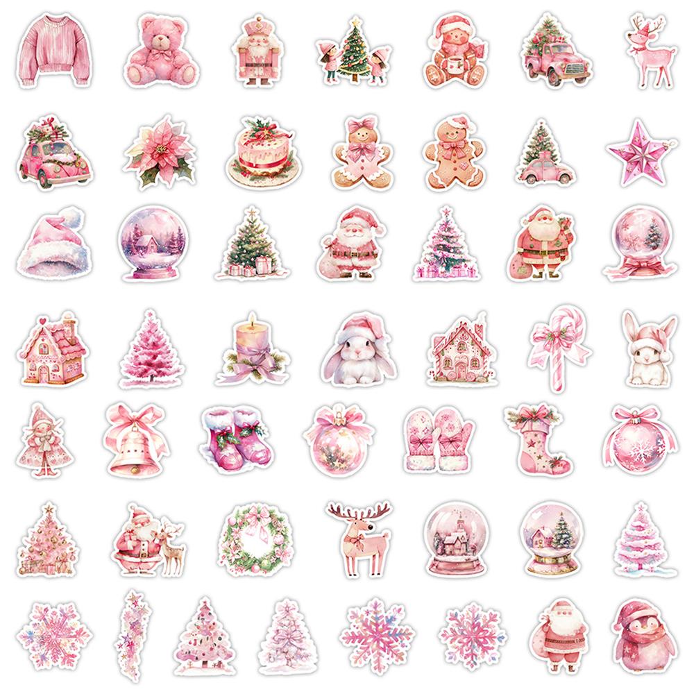 10/30/50/100pcs Kawaii Pink Christmas Santa Claus Stickers Aesthetic Decals DIY Skateboard Guitar Cute Cartoon Sticker for Gift