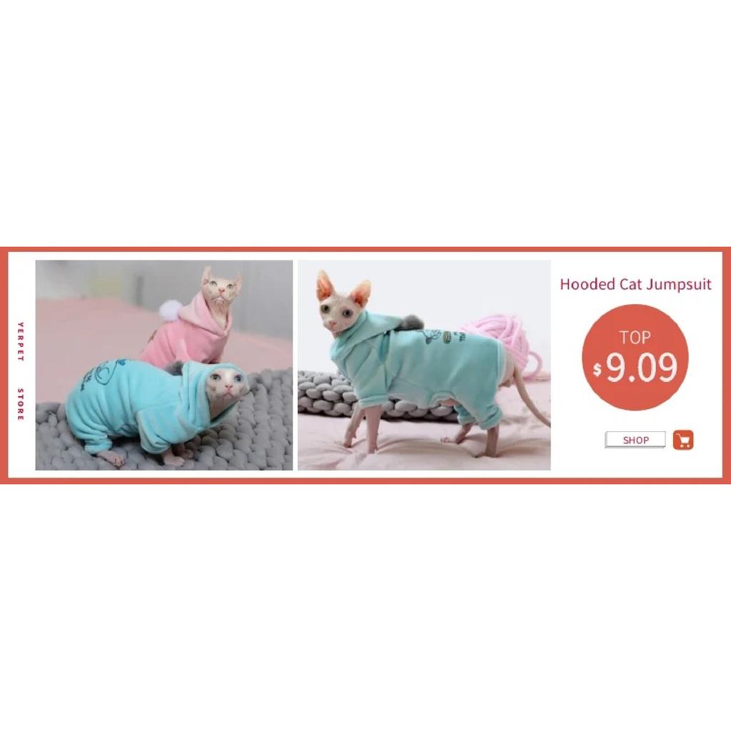 Sphynx Cat Clothes Winter Warm Pet Cat Hoodies Cute Floral Soft Flannel Kitten Cat Pajamas Costumes For Sphinx Devon Rex Cats