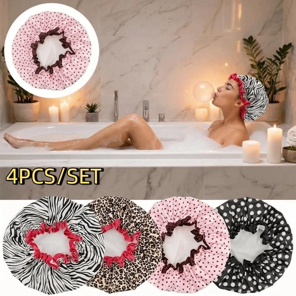 4PCS/SET Waterproof Shower Cap Elastic Hair Care Hat Bath Cap Bathing Hat  Water Activities