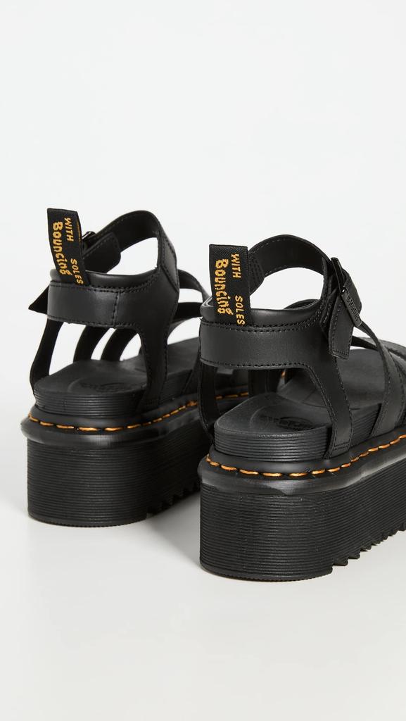 Martens Blaire Quad Strap Sandals Thick Sole Black Hydro Leather Black Hydro Black Black Dr. [27296001 SS22]