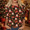Women's Casual Christmas Print Neck Three-Quarter Sleeve T-Shirt