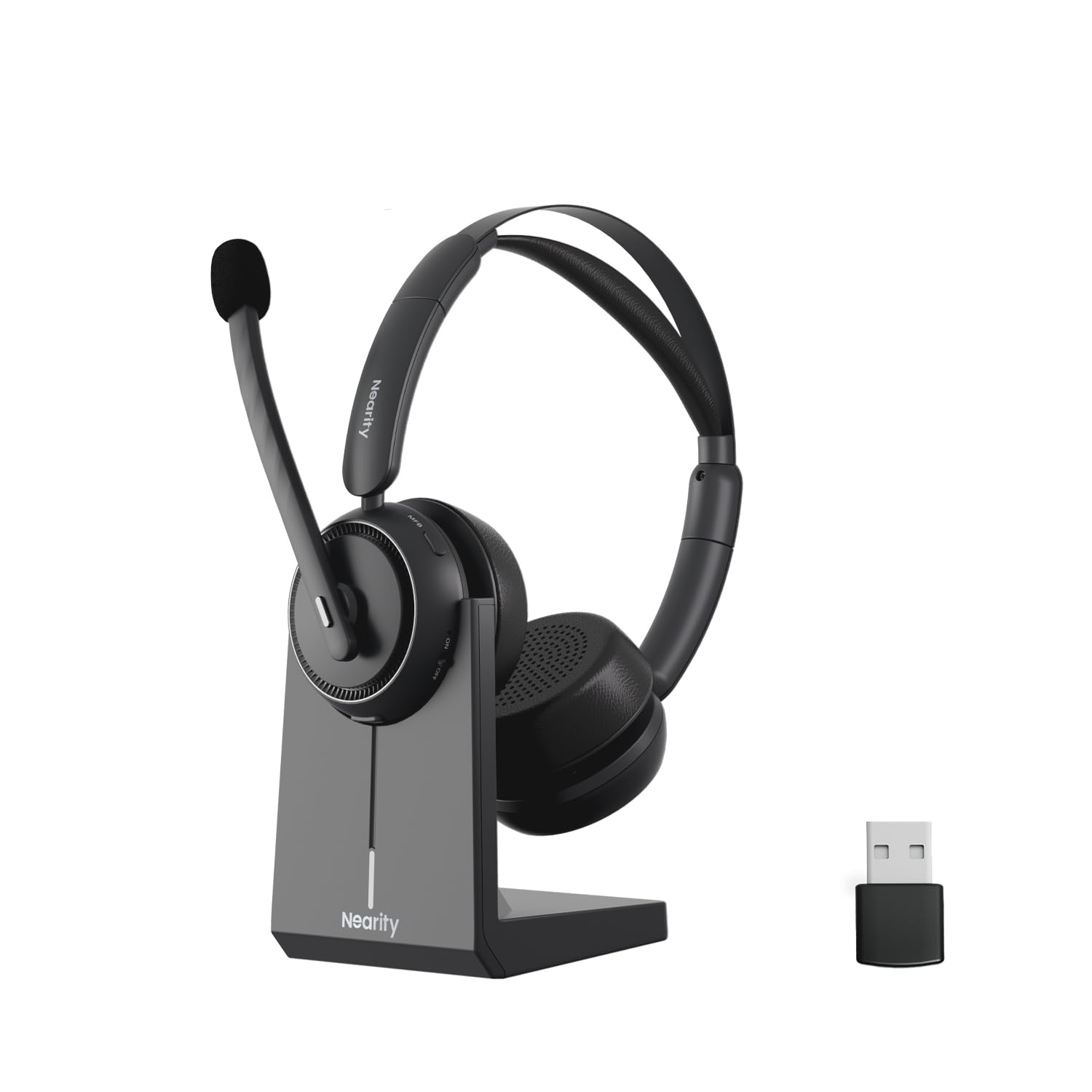 

Nearity EP320 Headset for for Call with USB Dongle Charging Bluetooth Noise Clear 45 Hours Continuous Compatible with Black PC, Wireless, Centers,