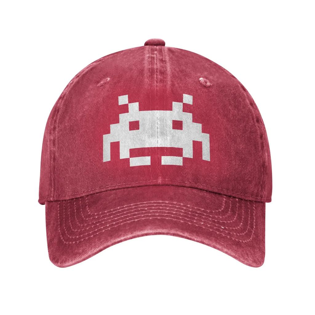 Washed Baseball Cap Space Invaders Summer Trucker  For Unisex Men Shooting Video Game Print Kpop Sun Baseball Caps