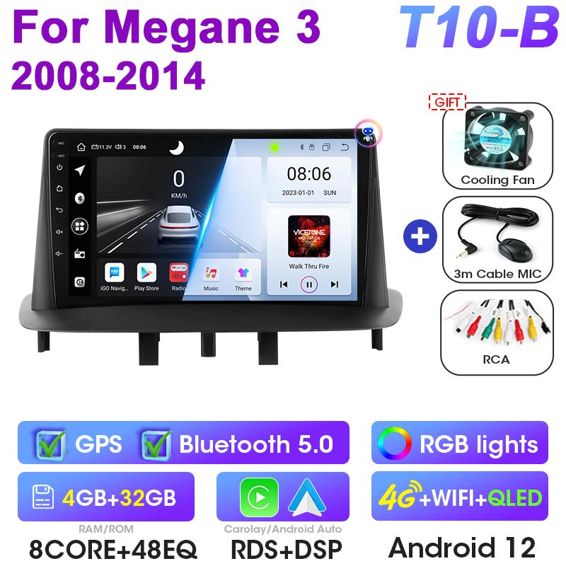 Android 12 Car Radio For Renault Megane 3 Fluence 2008 - 2014 GPS Carplay Auto 2 Din Stereo Intelligent Systems Smart Autoradio