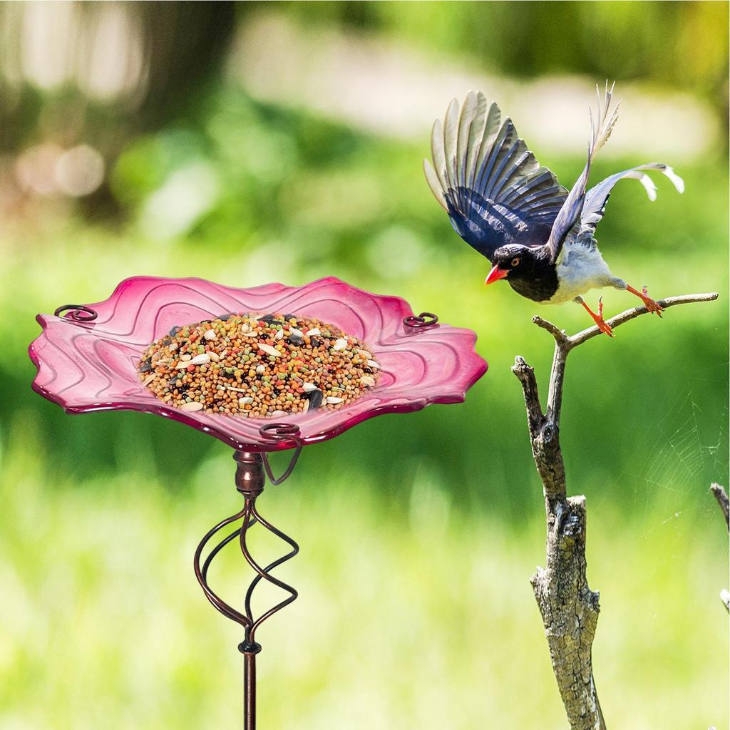 Garden Bird Bath Animals Feeder With Ground Stake Outdoor Standing Metal Bird Bath For Hummingbird Parrot Parakeet Bee Patio