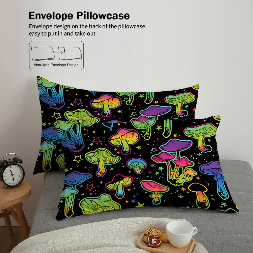 3-piece Down Duvet Cover with Gradient Mushroom Print (1 Down Duvet Cover+2 Pillowcases No Core) Halloween Themed Bedding Set