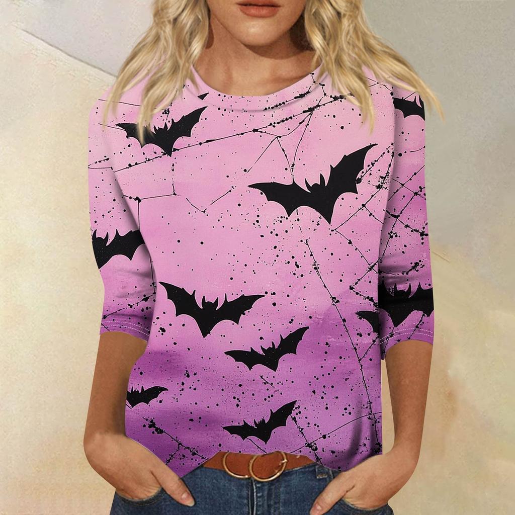 Women's Fashion Casual Round Neck 3/4 Sleeve Loose Printed T-Shirt Ladies Top