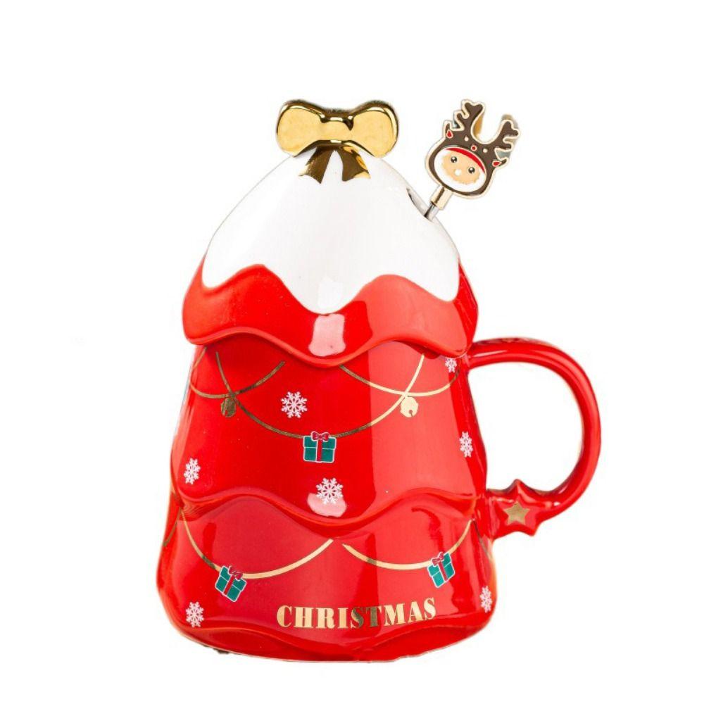 with Lid and Spoon Christmas Tree Ceramic Mug Ceramic Christmas Coffee Cup Decorative   Beer