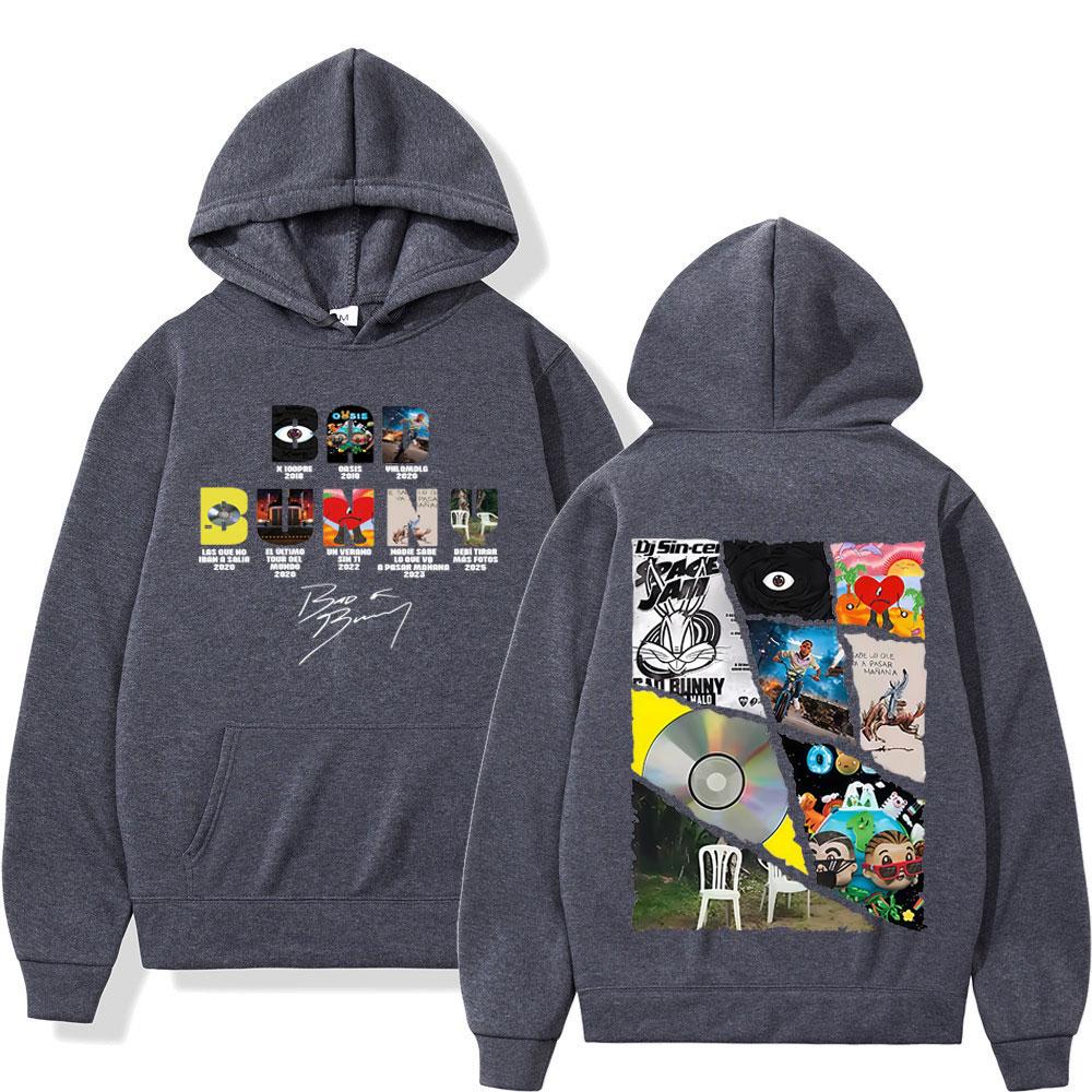 Rapper Bad Bunny Obal hudobného albumu Grafická mikina s kapucňou Hip-hop Muž Žena Pohodlná mikina Voľná Ležérna Unisex Mikiny