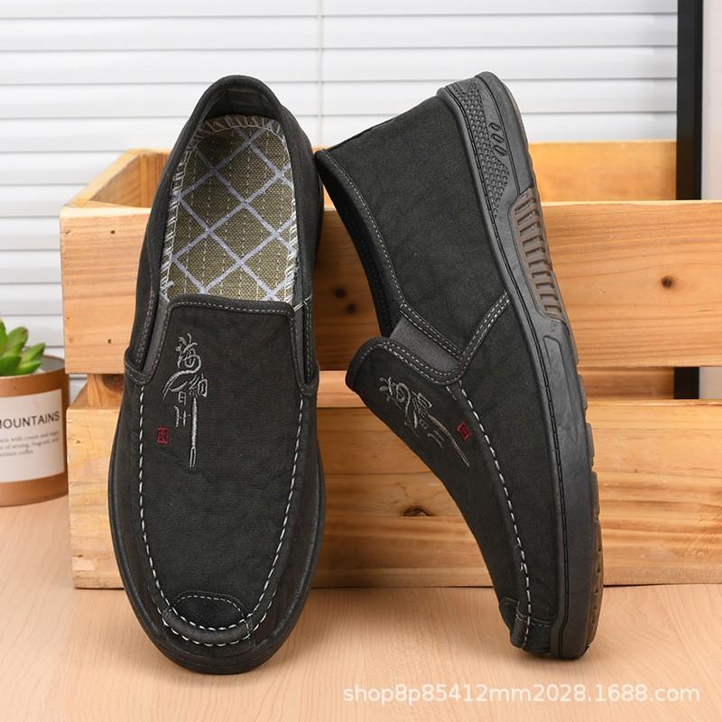 Mens Casual Slip-On Loafer Shoes - Breathable Cotton Fabric Rubber Sole Flat Comfortable Footwear Daily Wear