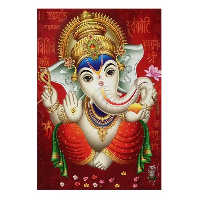 Religion Elephant God India Hinduism Ganesha Painting Canvas Durga Golden Zari Art Poster Prints Living Room Home Decor Pictures