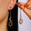 Women Adjustable Bracelet Asymmetrical Sun Moon Design Long Pendant Drop Earrings Face Slimming Jewelry