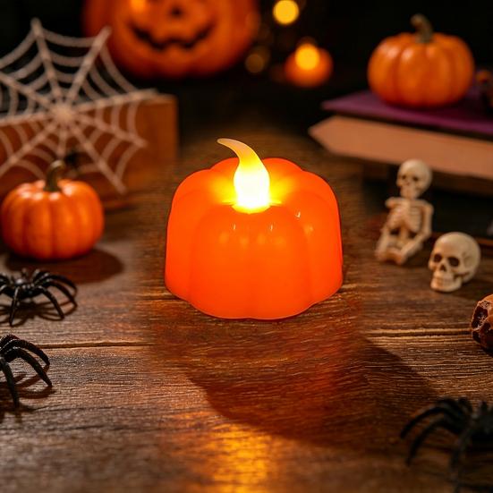 Warm White Electronic Candles 2Pcs Halloween Pumpkin Flameless Candles, Battery Operated LED Candle, Decorative Candy Bag Fillers for Light,