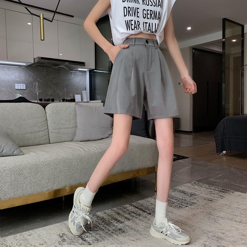Women's Summer High Waist Wide-Leg Suit Shorts - Loose Casual Five-Point Trousers
