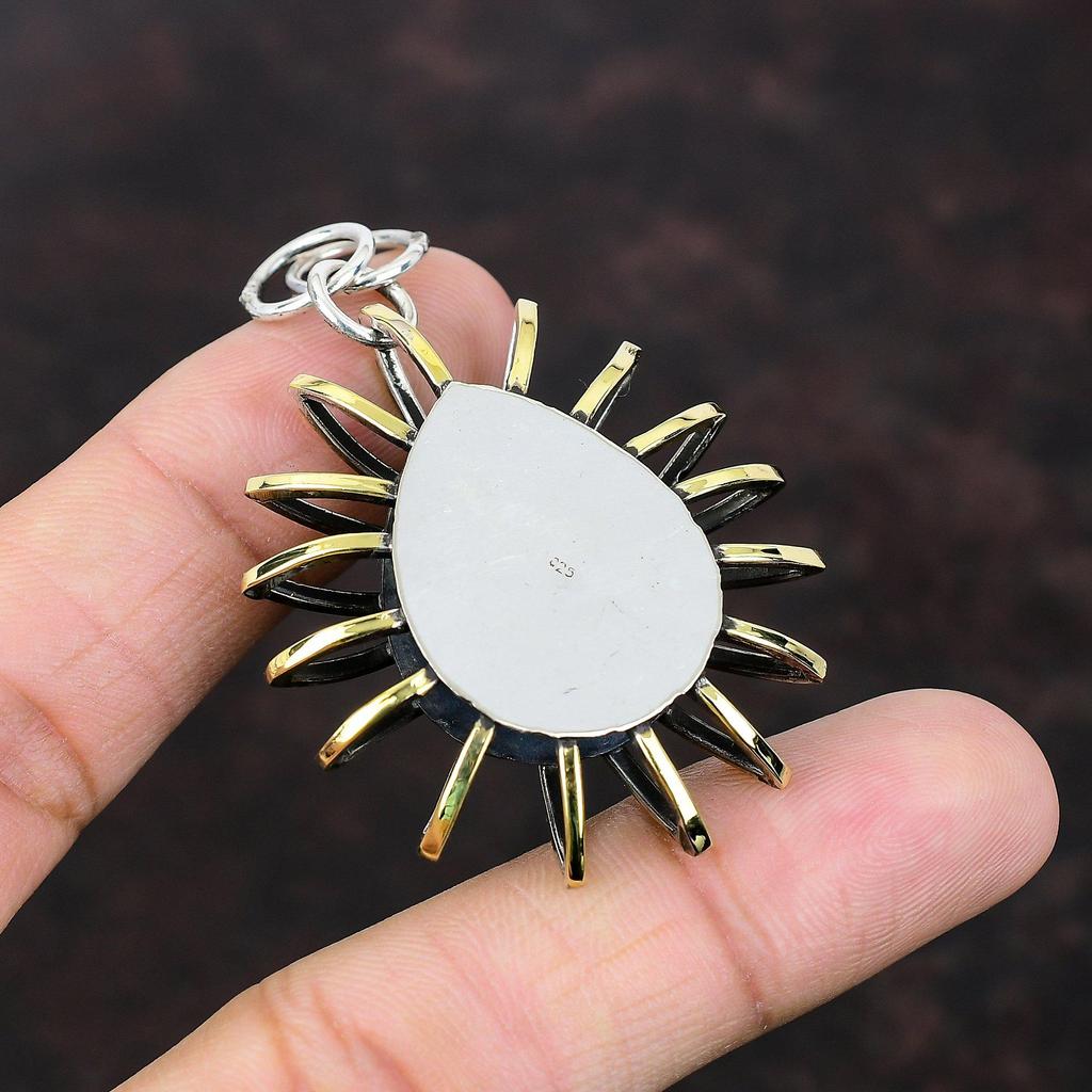 Wisiorek z mokaitu Srebro próby 925 Wisiorek z kamieniem szlachetnym Ręcznie robiona biżuteria Wisiorek platerowany 18-karatowym złotem Biżuteria w klatce Prezent dla matki Wisiorek od projektanta