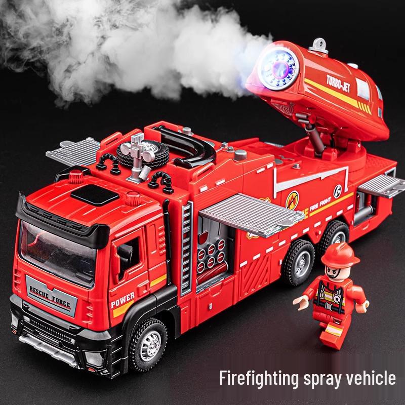 Children's Alloy Fire Truck Toy with Spray Water, Ladder, and Rescue Features