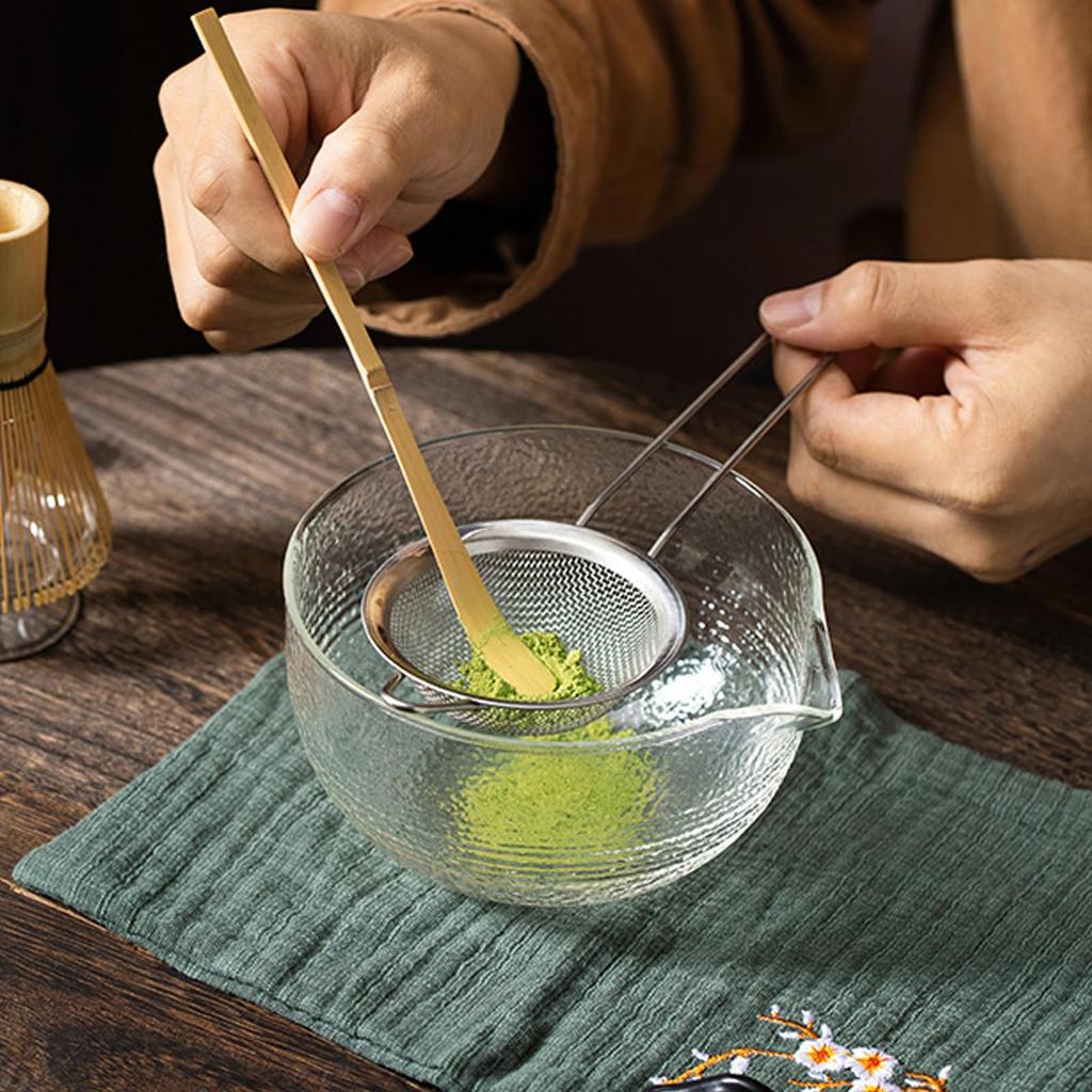 MiniMood Herbata Matcha 500ml Przezroczysta Tradycyjne Rzemiosło Idealna do Herbaty Herbata i Miseczka w Japońskim Stylu, Szkło Żaroodporne, Średnica 12,2 cm, Pojemność,