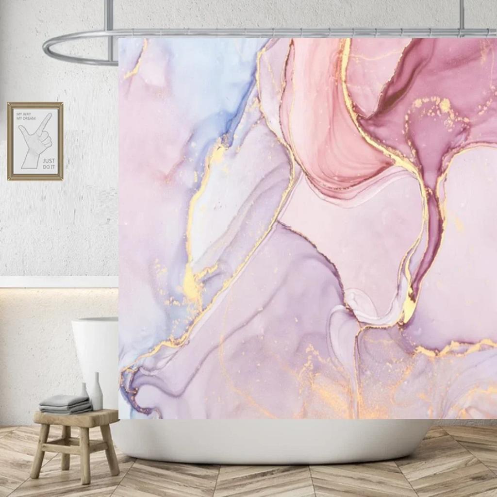Marble Texturxury Bathroe Luom Shower Curtain Modern Polyester Fabric Shower Curtain Bathtub Accessories Bath Screen with Hooks