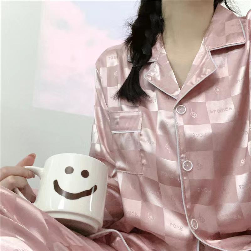 Süßer Romantischer Rosa Herz Jacquard Karoprint Damen Pyjama Y2k Koreanische Harajuku Mode Nachtwäsche Neu Herbst Elegant Lounges