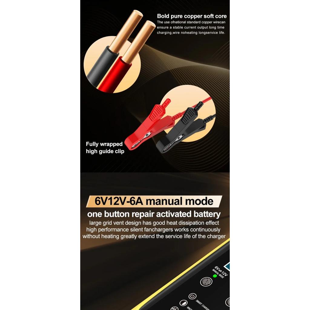 6V/3A 12V/6A Intelligent Car Battery Charger Car and Motorcycle Lead Acid Battery Charger and Smart Pulse Repair Maintainer