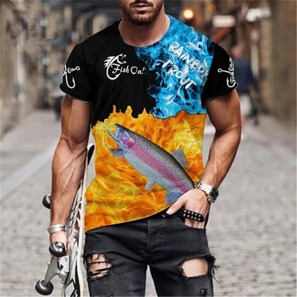 3D Printed Summer Fashion Outdoor Fishing  T-Shirt Europe And America Casual Retro Street Style Round Neck Short Sleeve Men Tees