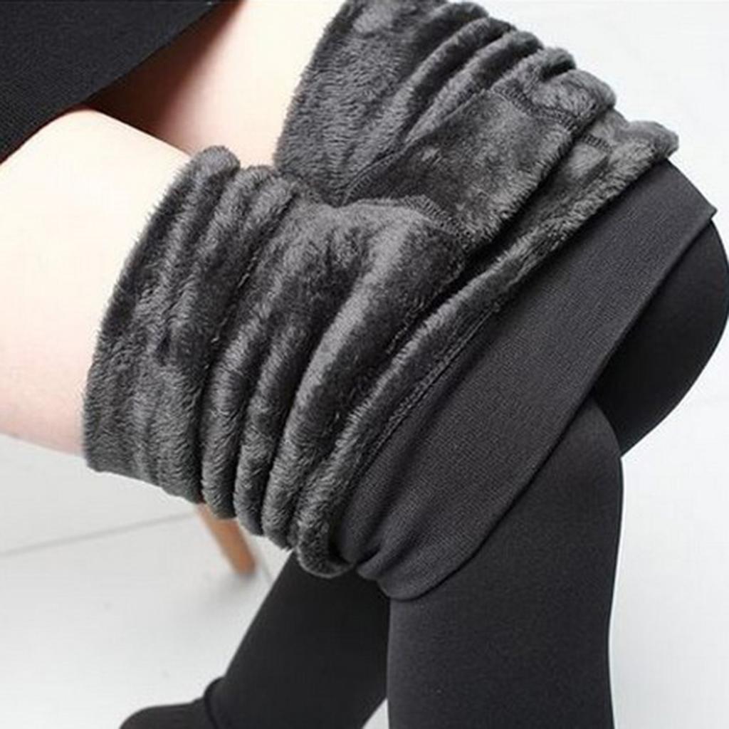 Women's Fleece Leggings Solid Color Regular Size Jean Look Jeggings Tights for Autumn and Winter