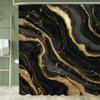 Modern Plain Black Gold Textured Marble Shower Curtain With Hooks Water Resistant For All Bathroom Styles