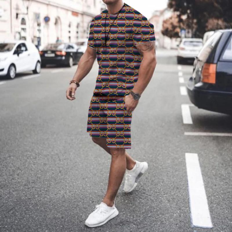 Y2k Summer Street Men's Daily Casual Fashion Loose Comfort Short Sleeve Outdoor Trend Sports Shorts Novelty Stripe Printing