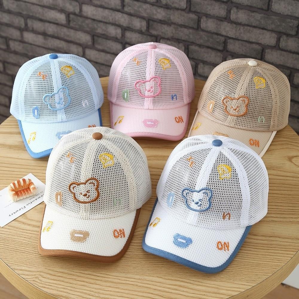 Cartoon Bear Baby Baseball Cap Mesh Breathable Sunshade Cap Cute Kid Sun Hat Boys Girls