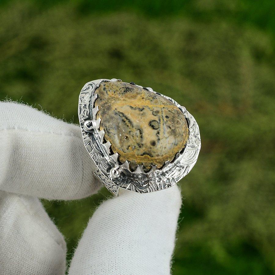 Gift For Women Stackable Ring Size 8.5 925 Silver Natural Leopard Skin Jasper 8.5