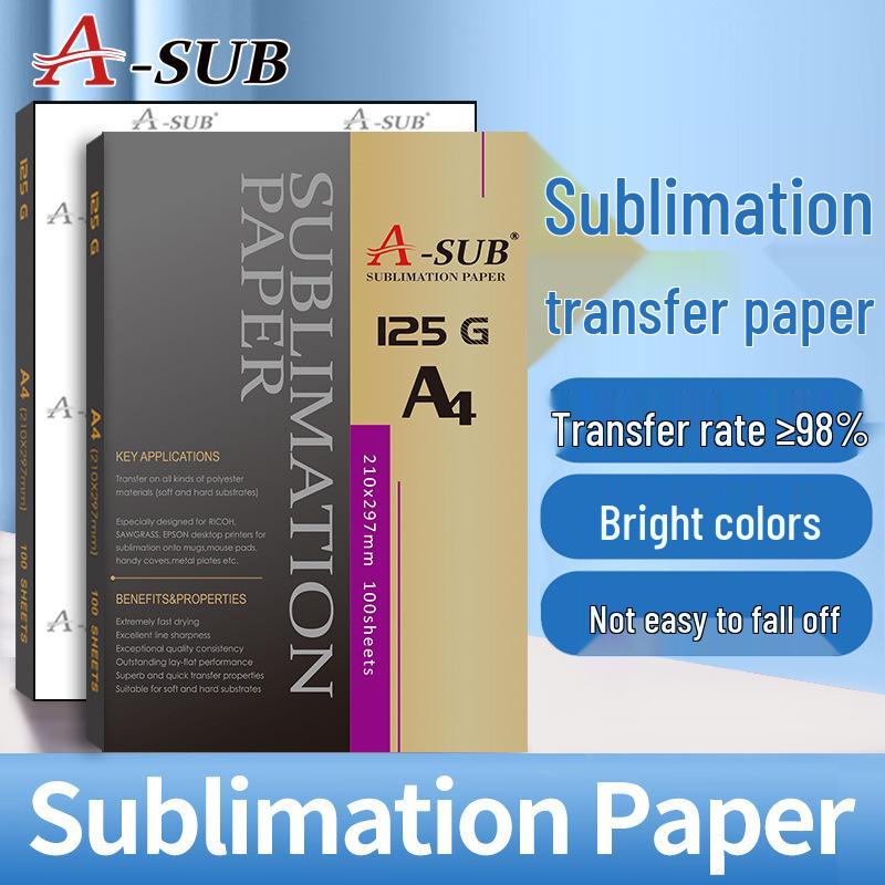 A-SUB Quick-Drying 125g Sublimation Transfer Paper for Polyester T-Shirts, A4 Heat Transfer, 120 Grams