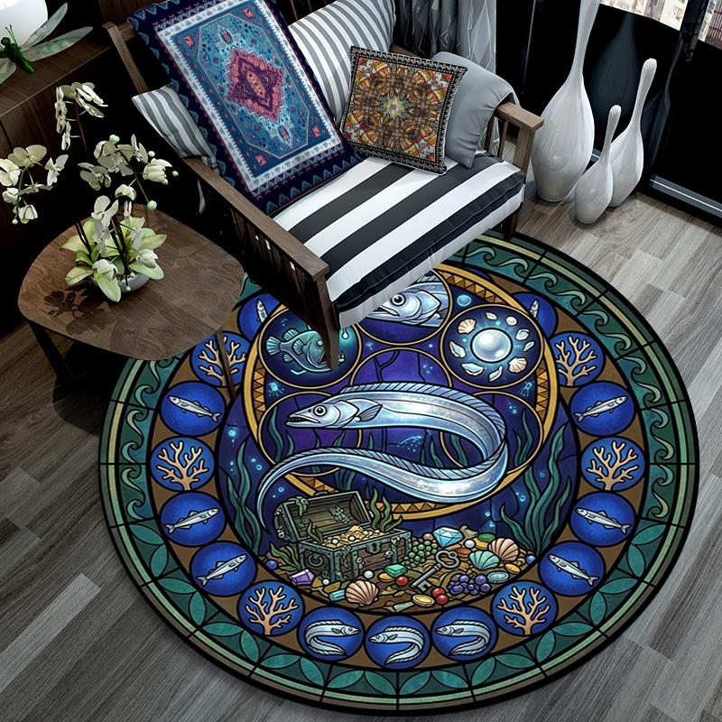 Glass Art Round Area Rug Under Office Chairs Bedroom Living Room Home Decor