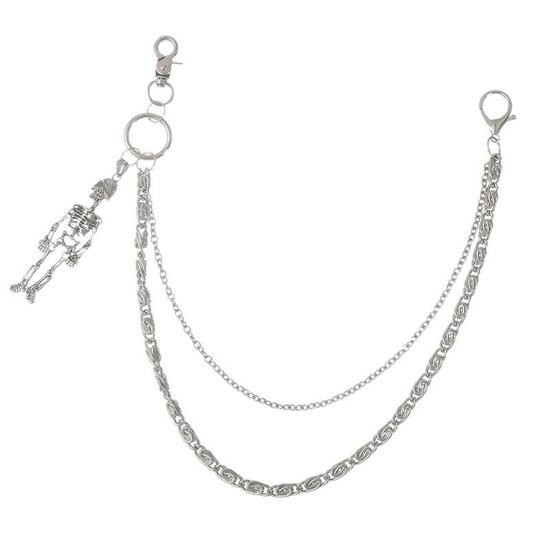 Europäisch/Amerikanische Mode Doppellagig Hip Hop Handgefertigt Totenkopf Anhänger Taillenkette für Trendige Kleidung.