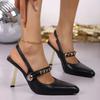 Fashion Retro Metal Chain Decoration Slingback Pumps Women Summer Elegant Pointed Toe Super High Heel Sandals Sexy Dress Party Shoes