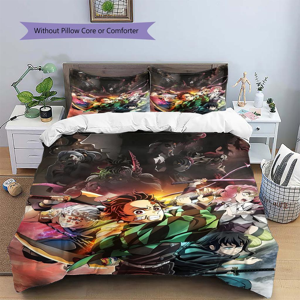 Demon Slayer Colorful Art Bedding Set Duvet Cover Pillowcase No Filler, Soft Home Bedroom Decor, Perfect Gift for Fans.chl