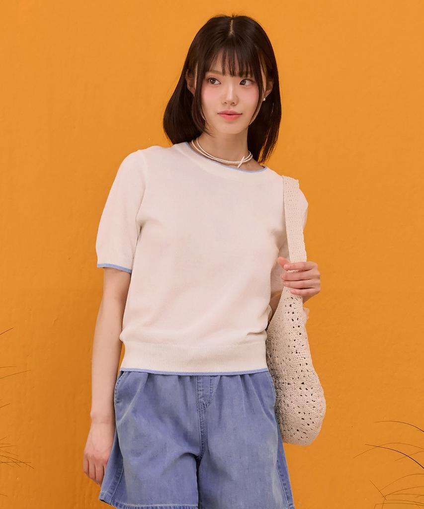 CHASECULT Women'S Crew Neck Contrast Sweater - White