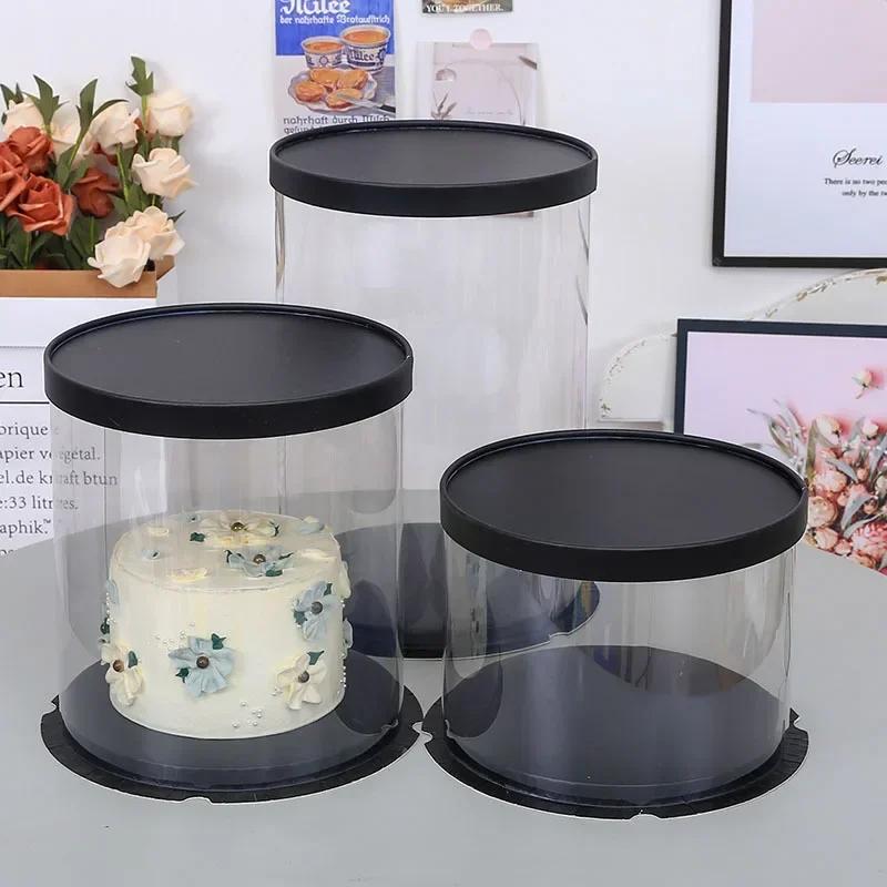 5pcs PET Clear Cake Boxes Round Transparent Cake Gift Packaging Box 4/6inch Single Layer Birthday Party Present Decor Gift Bags