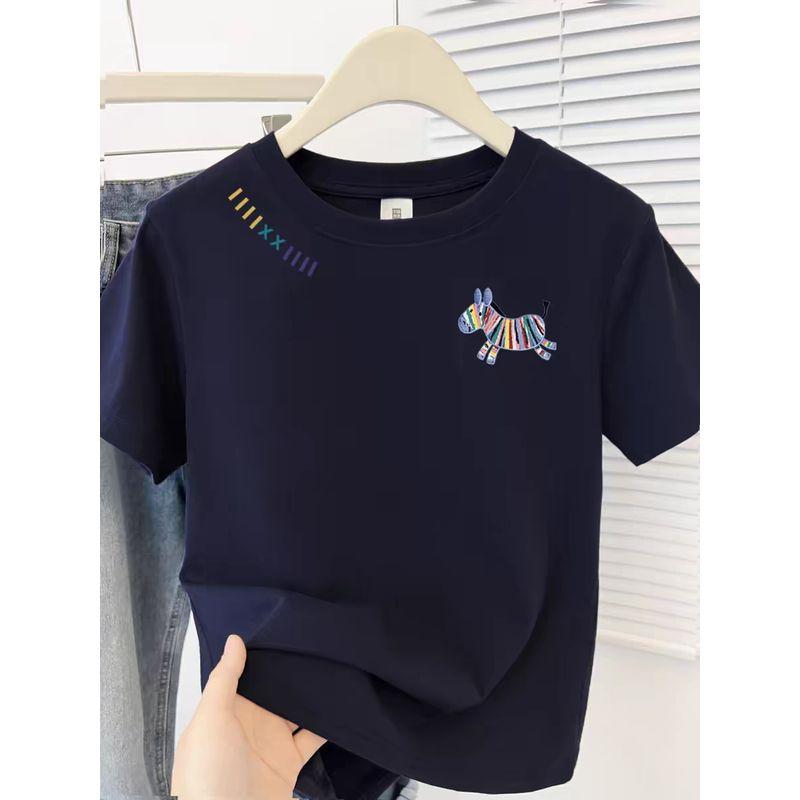 

150.00kg Extra Large Women clothes 2025 New Loose Slimming Short sleeve 100.00kg Chubby Girl Shoulder Print Top T-shirt Navy Blue XL