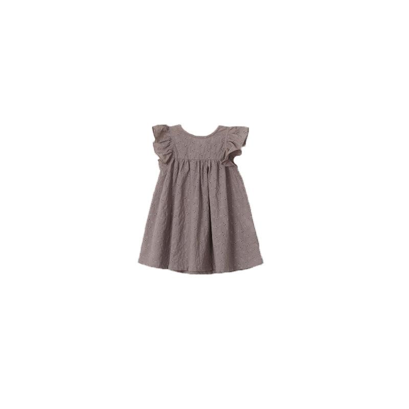 Korean Style Solid Short Sleeve Embroidery Little Girls Princess Summer Dress 110cm