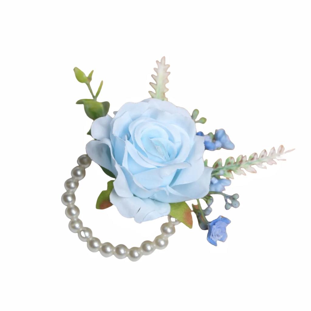 6pcs Rustic Artificial Rose Boutonniere Corsage Set Dusty Rose White Wristband Prom Suit Flowers for Wedding Ceremony