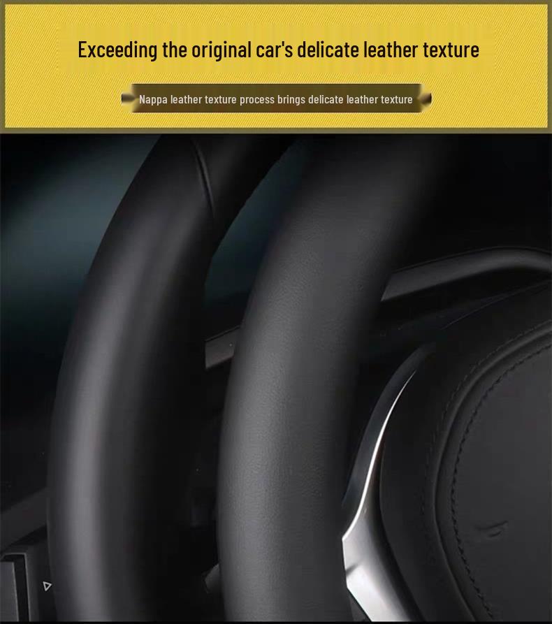 Anti-Slip Napa Leather Steering Wheel Cover, Ultra-Thin & Universal, All-Season Car Accessory for Men and Women